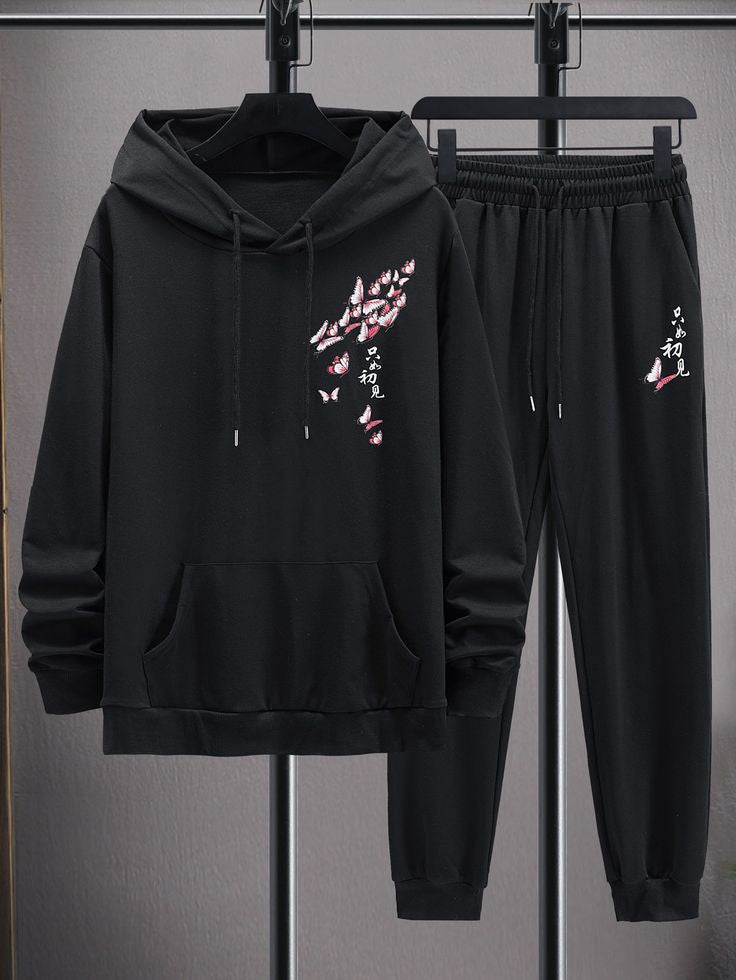 Kangaroo Hoodie and Pants Printed Set - GRUMKANPHS3 - Black Black