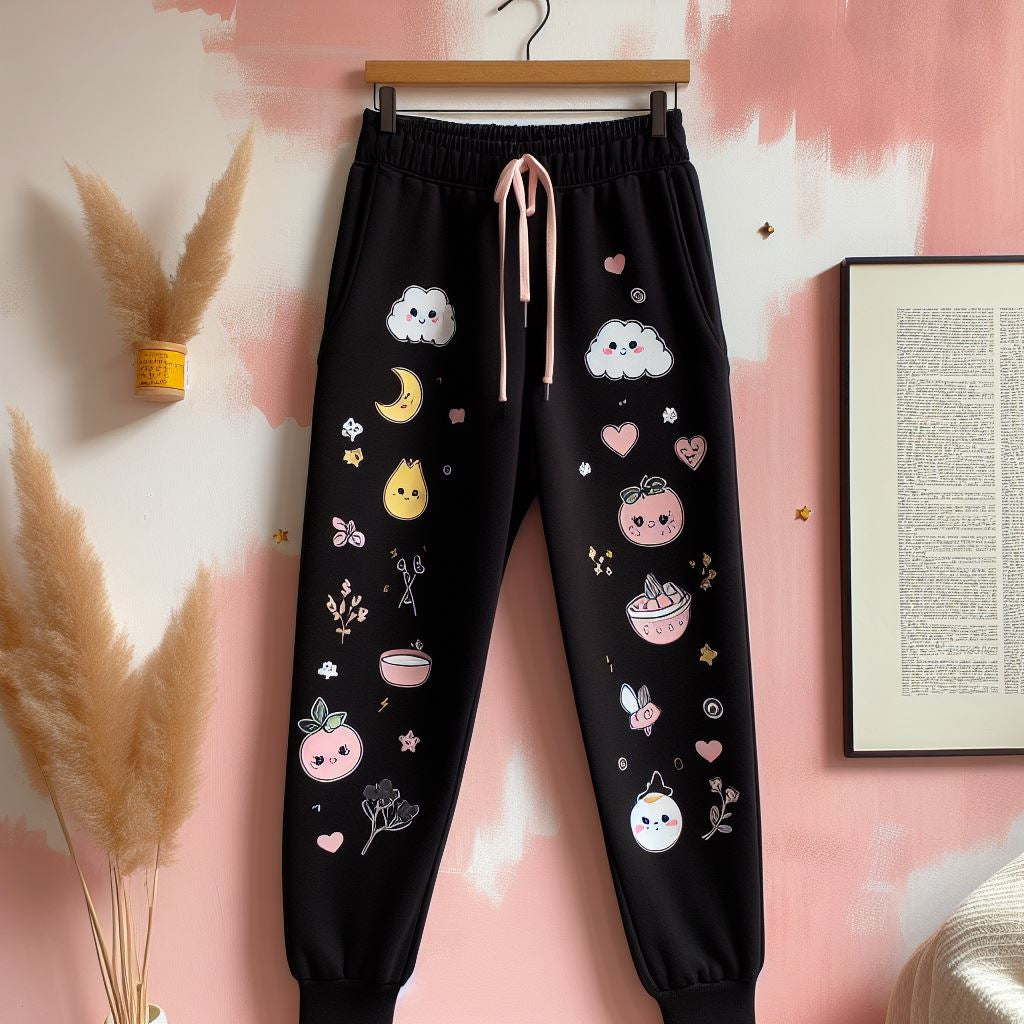 Womens Printed WGJP1 Jogger Pants by Groove - WGJPPRIN9 - Black