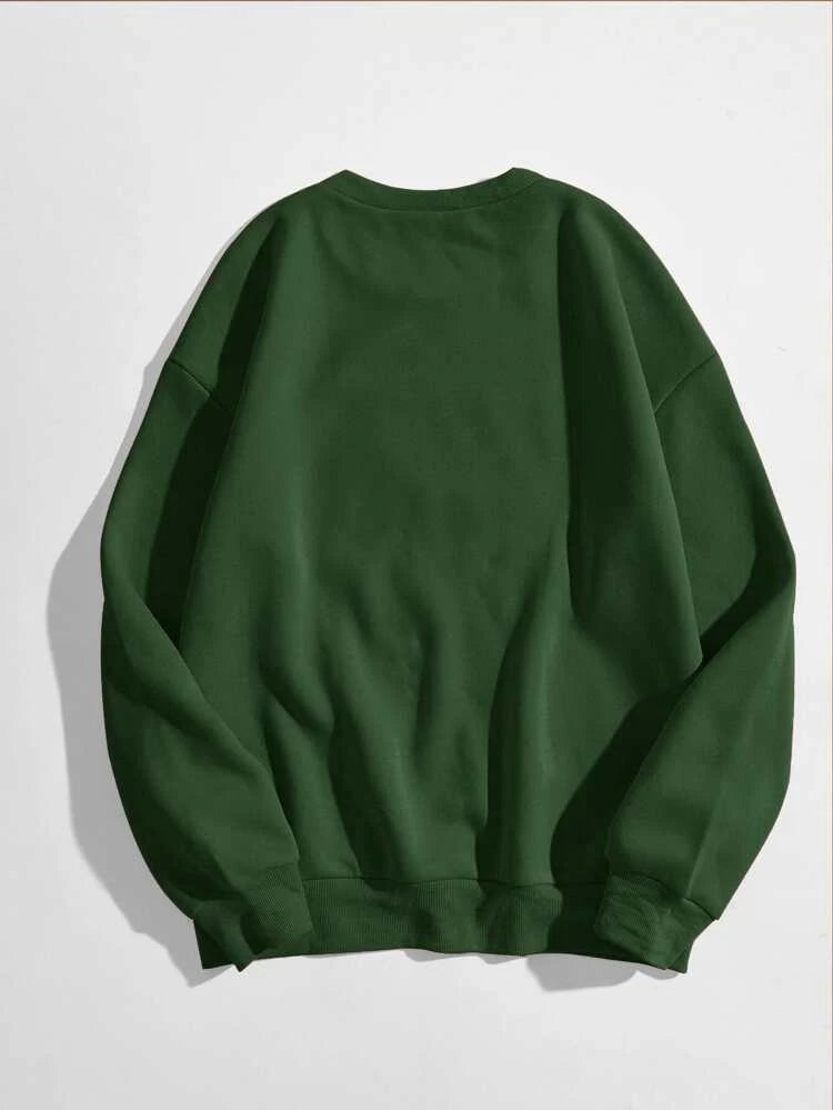 Groove Round Neck Printed Fleece Sweatshirt APRIN29 - Green