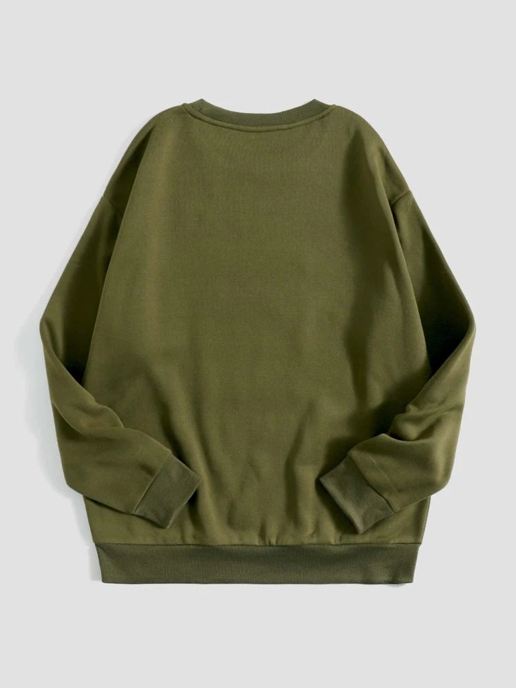 Groove Round Neck Printed Fleece Sweatshirt APRIN40 - Khaki Green