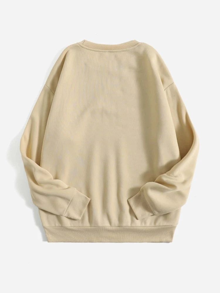 Groove Round Neck Printed Fleece Sweatshirt APRIN40 - Cream
