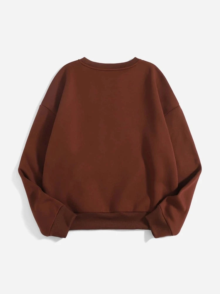 Groove Round Neck Printed Fleece Sweatshirt APRIN36 - Brown