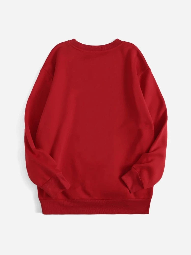 Groove Round Neck Printed Fleece Sweatshirt APRIN32 - Red