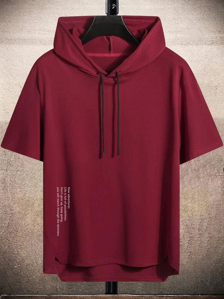 Mens Premium Cotton Dip Hem Hooded GRHTS Printed GRMPR51 T-Shirt - Maroon