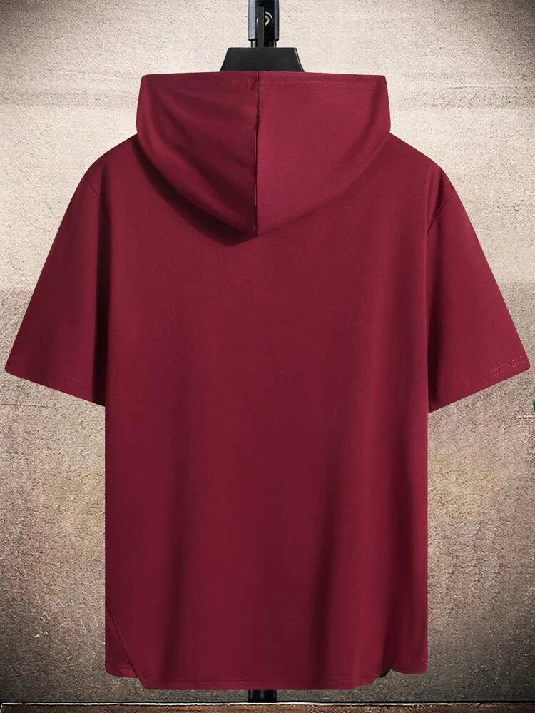 Mens Premium Cotton Dip Hem Hooded GRHTS Printed GRMPR51 T-Shirt - Maroon