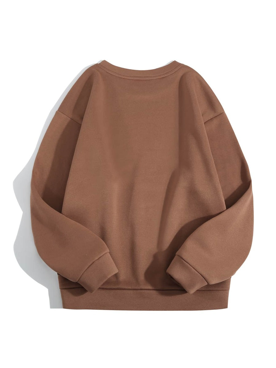 Groove Round Neck Plain Fleece Sweatshirt ARNPFS1 - Brown