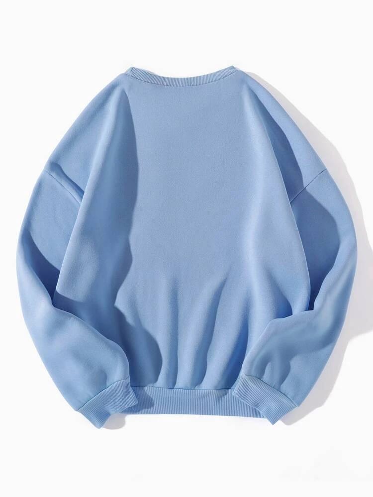 Groove Round Neck Printed Fleece Sweatshirt APRIN4 - Light Blue