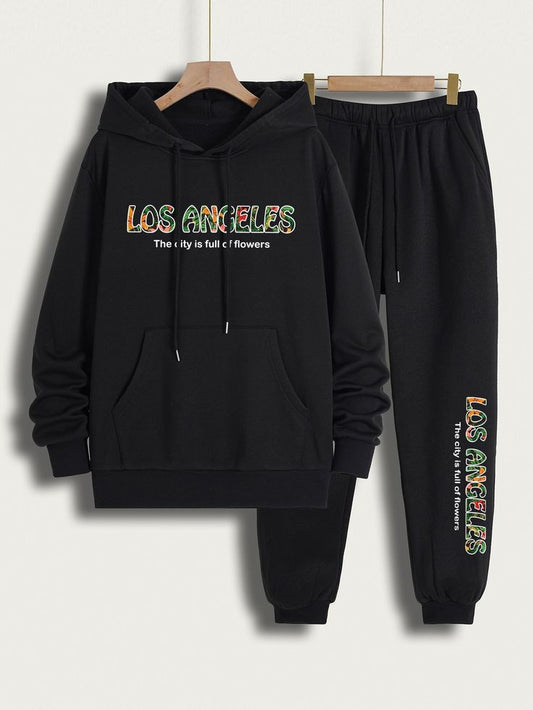 Kangaroo Hoodie and Pants Printed Set - GRUMKANPHS9 - Black Black