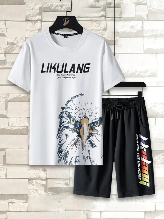 Mens Printed T-Shirt and Shorts Co Ord Set MCSPR47 - White Black