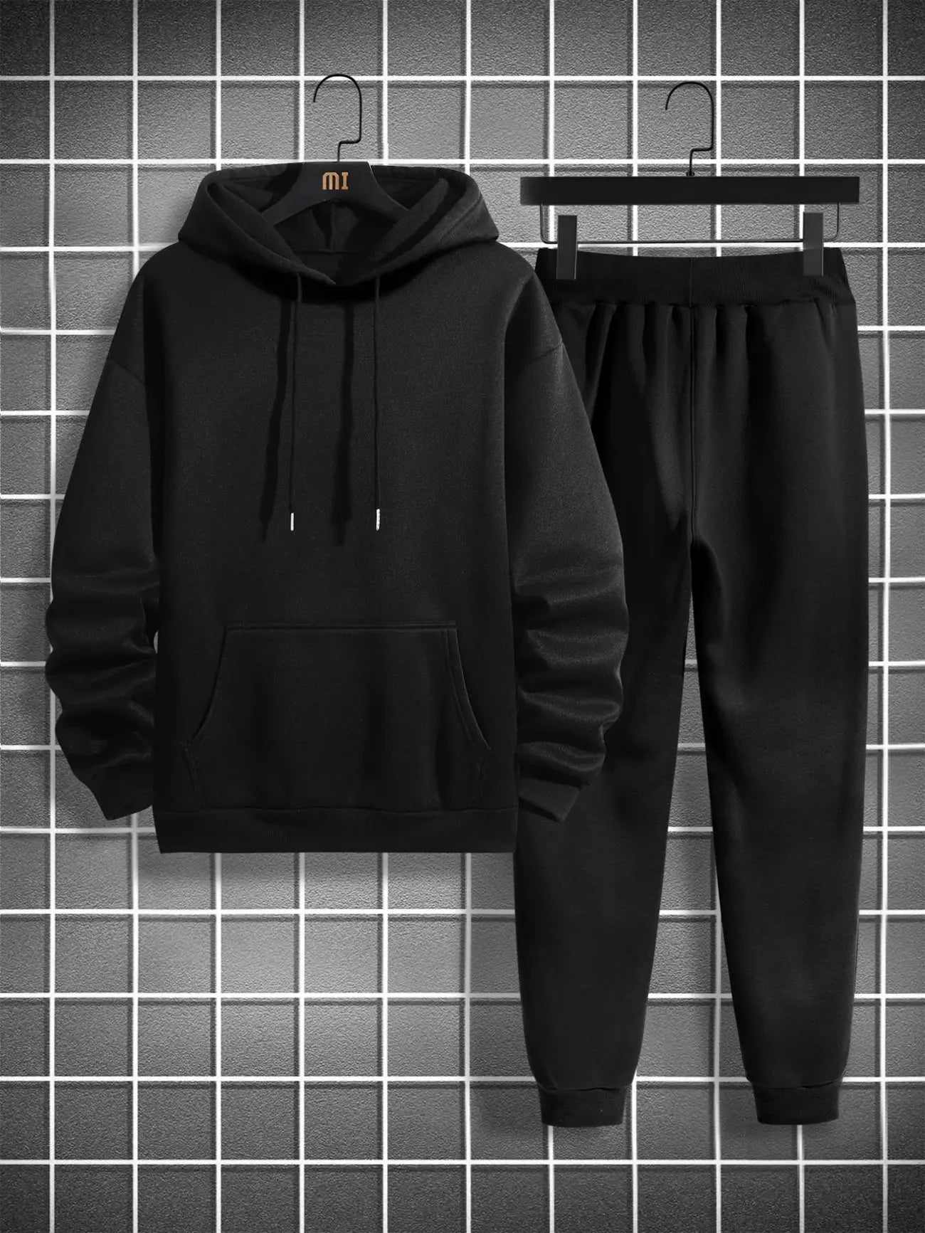 Kangaroo Hoodie and Pants Printed Set - GRUMKANPHS1 - Black Black