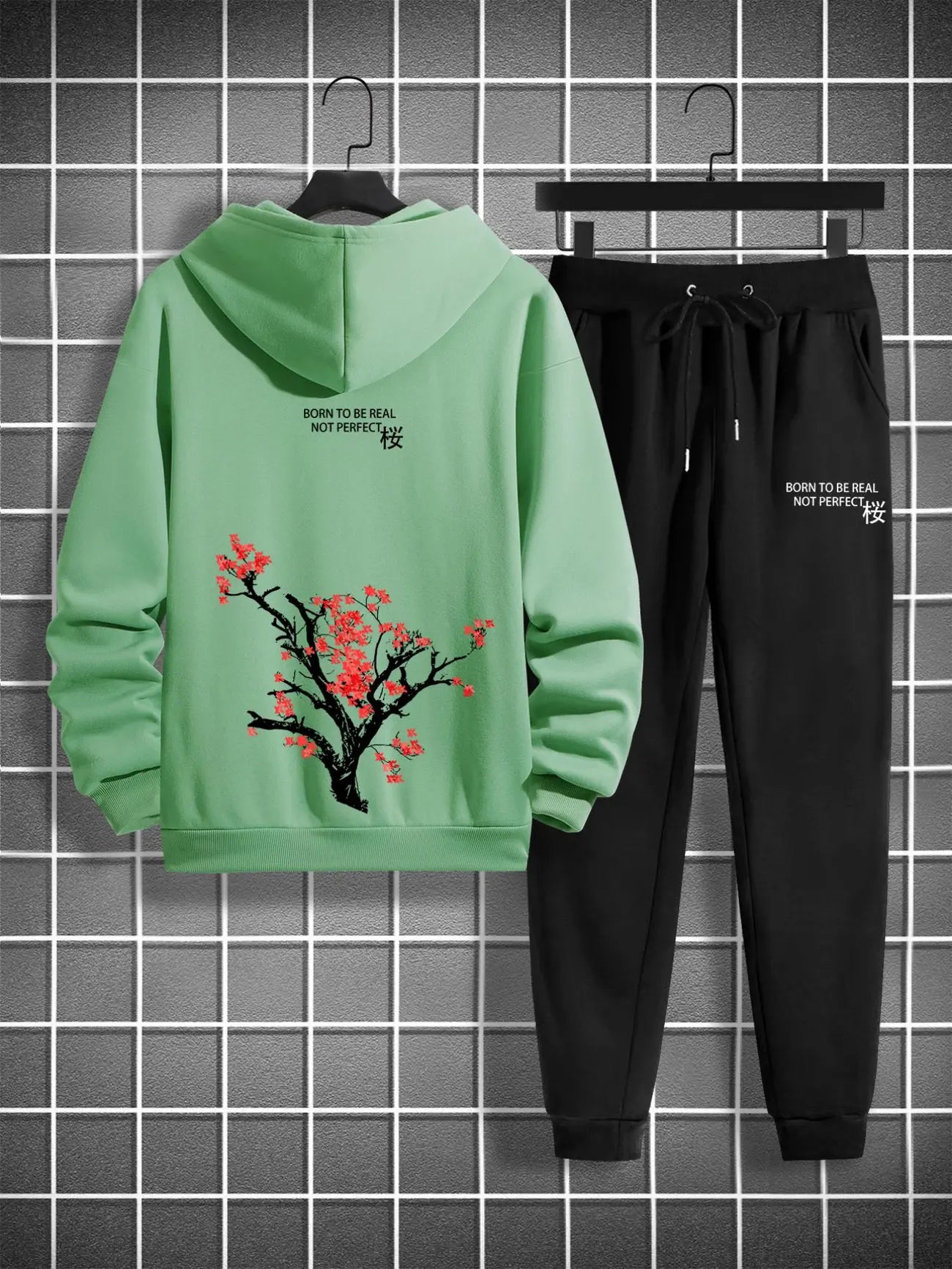 Kangaroo Hoodie and Pants Printed Set - GRUMKANPHS1 - Mint Green Black