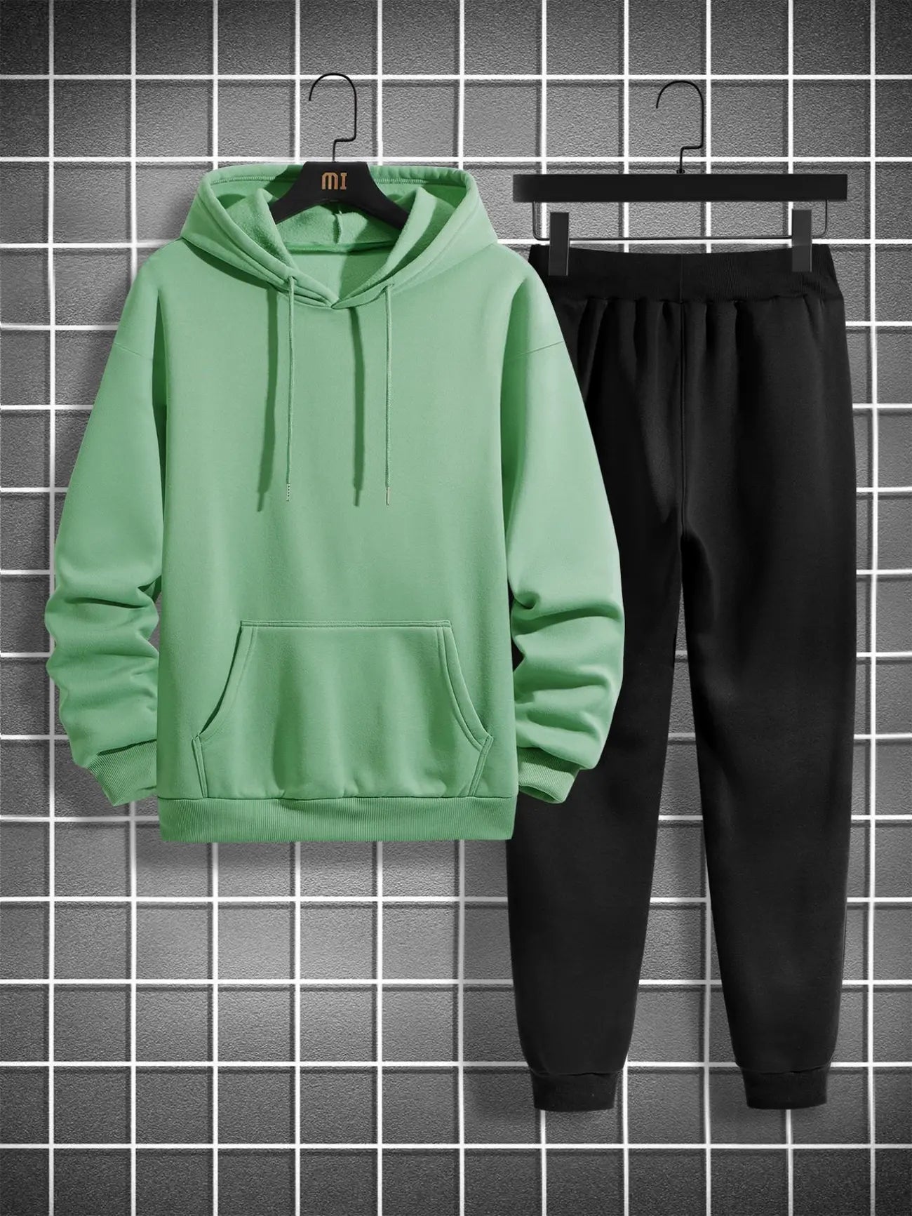 Kangaroo Hoodie and Pants Printed Set - GRUMKANPHS1 - Mint Green Black