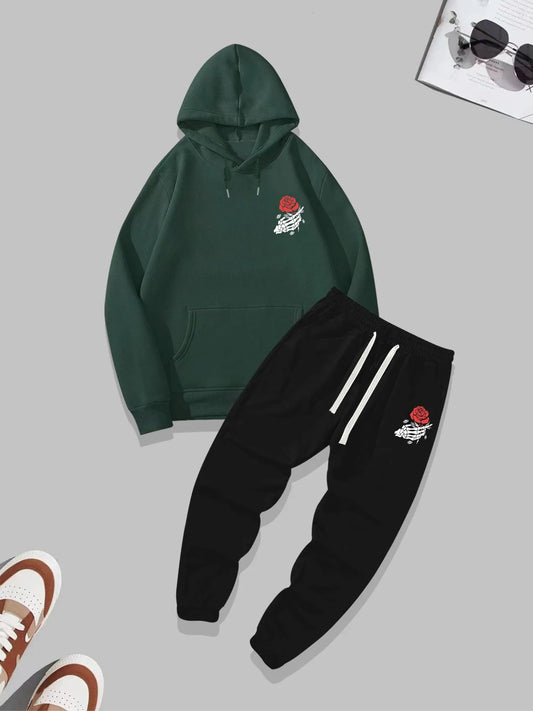 Kangaroo Hoodie and Pants Printed Set - GRUMKANPHS2 - Green Black