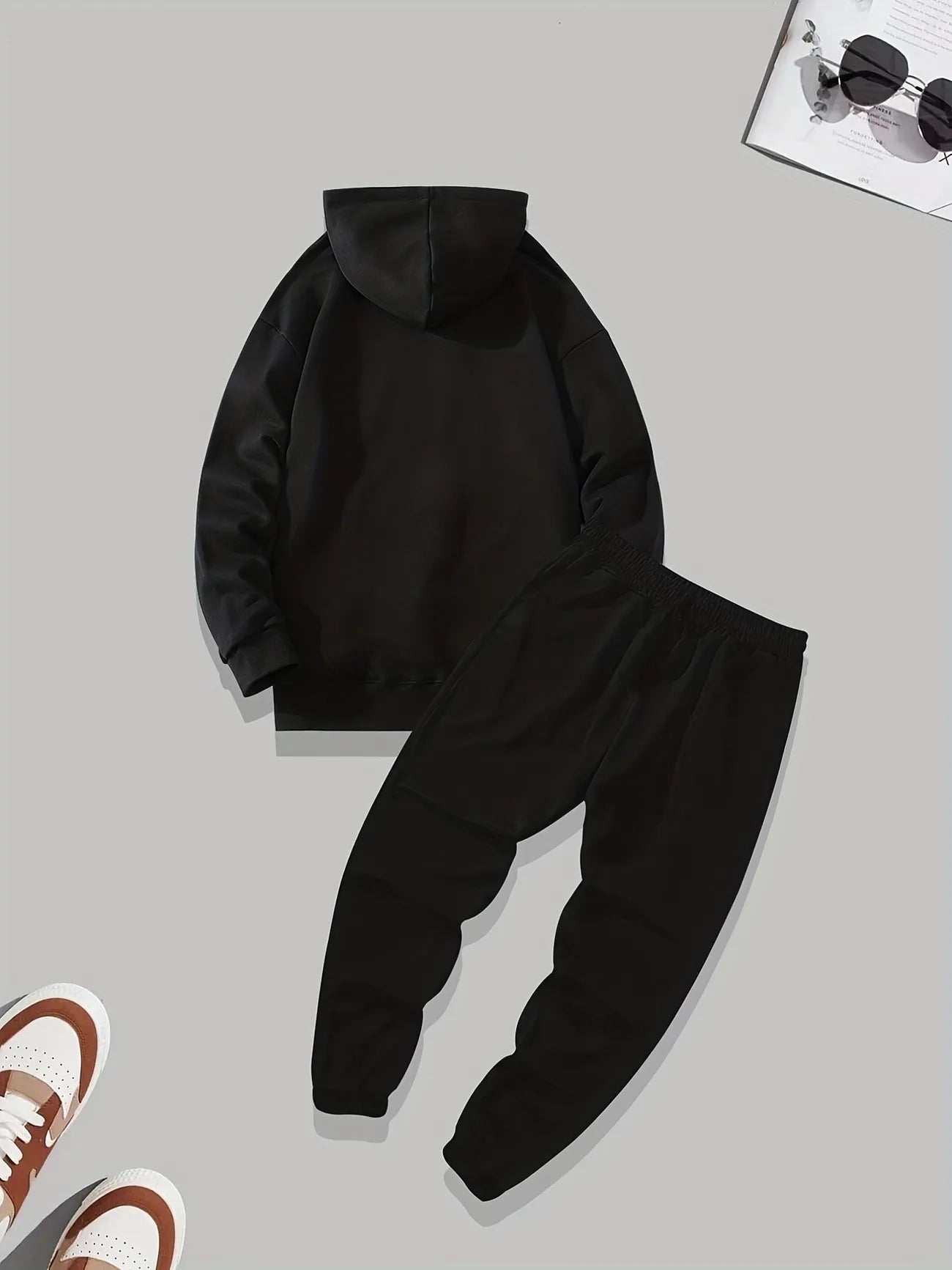 Kangaroo Hoodie and Pants Printed Set - GRUMKANPHS2 - Black Black