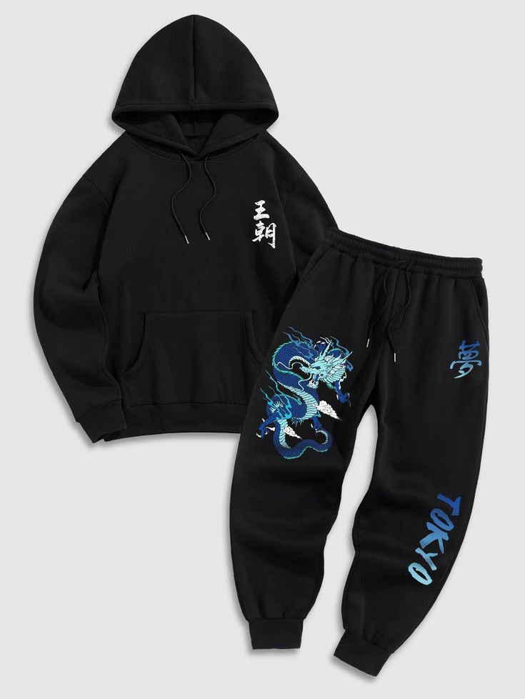 Kangaroo Hoodie and Pants Printed Set - GRUMKANPHS12 - Black Black