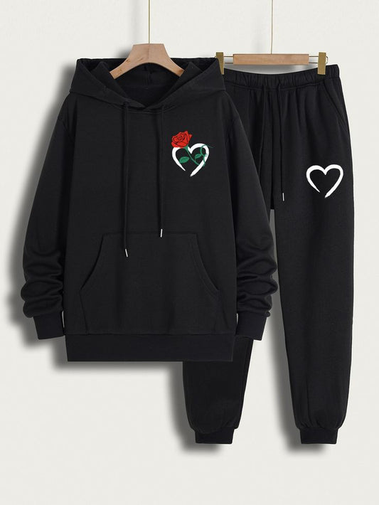 Kangaroo Hoodie and Pants Printed Set - GRUMKANPHS8 - Black Black