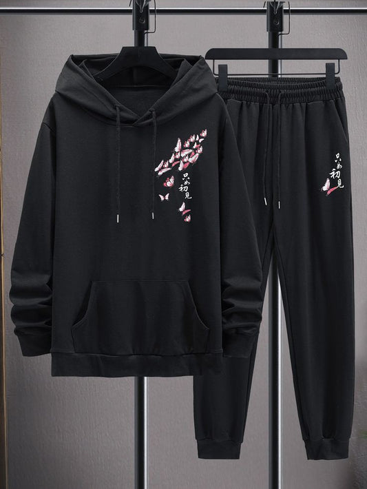 Kangaroo Hoodie and Pants Printed Set - GRUMKANPHS3 - Black Black