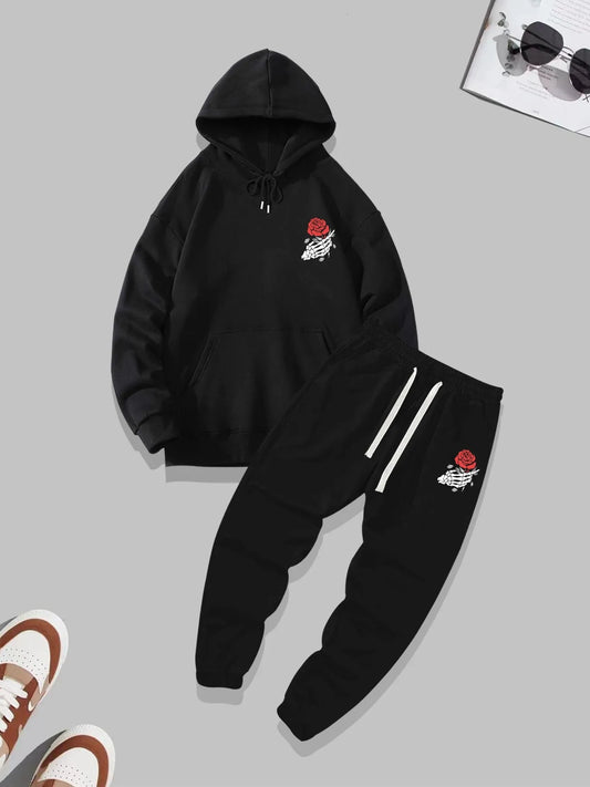 Kangaroo Hoodie and Pants Printed Set - GRUMKANPHS2 - Black Black