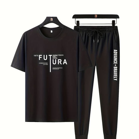 Mens Printed T-Shirt and Pants Co Ord Set GMCSPRTP20 - Black Black