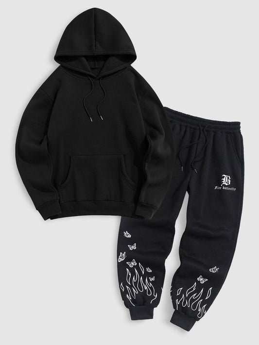 Kangaroo Hoodie and Pants Printed Set - GRUMKANPHS14 - Black Black