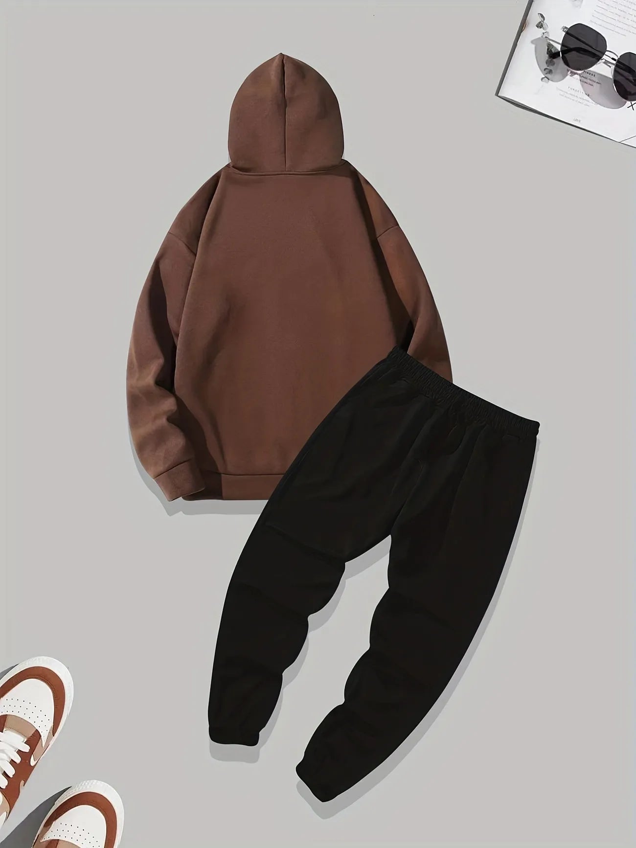 Kangaroo Hoodie and Pants Printed Set - GRUMKANPHS2 - Brown Black