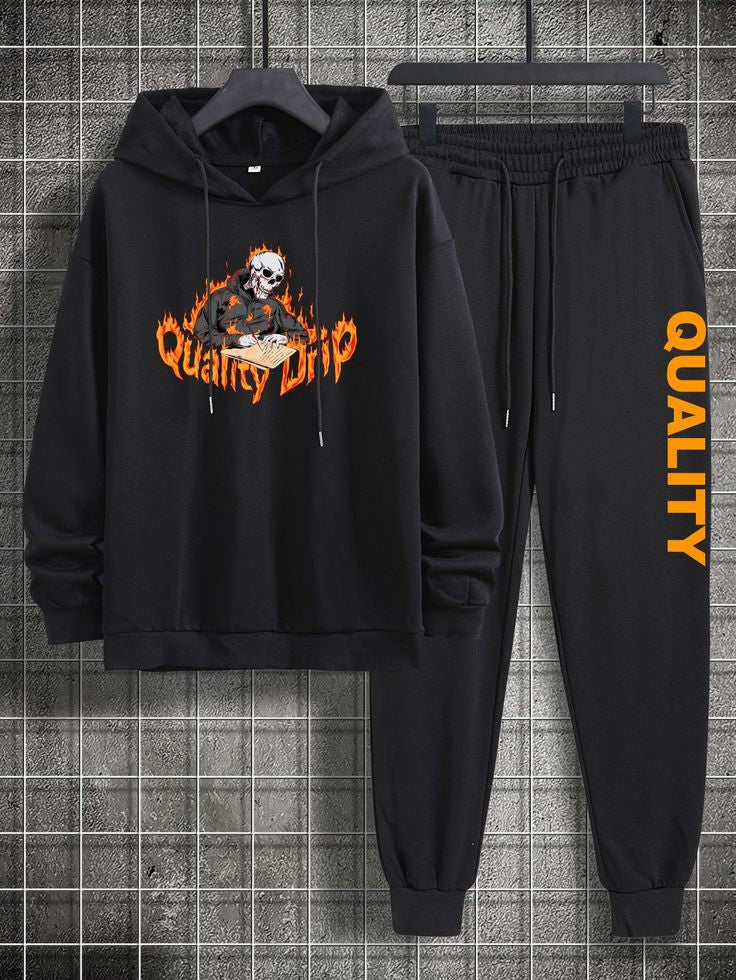 Kangaroo Hoodie and Pants Printed Set - GRUMKANPHS4 - Black Black