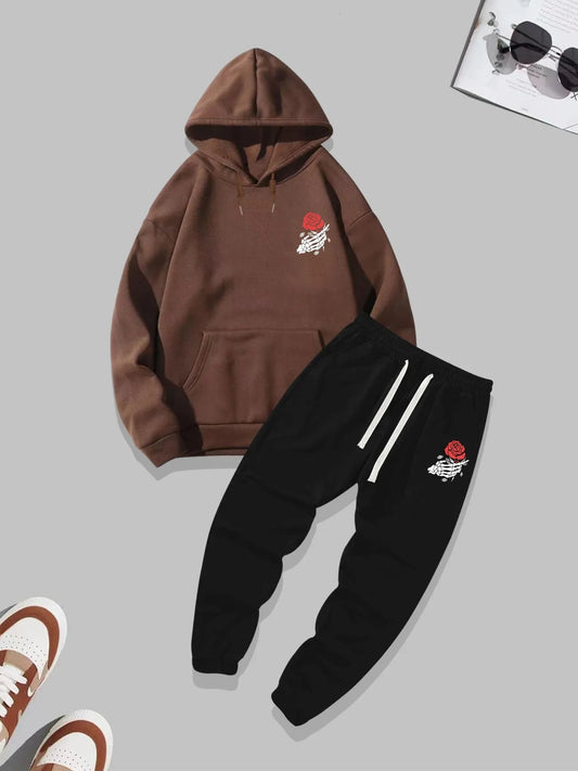 Kangaroo Hoodie and Pants Printed Set - GRUMKANPHS2 - Brown Black