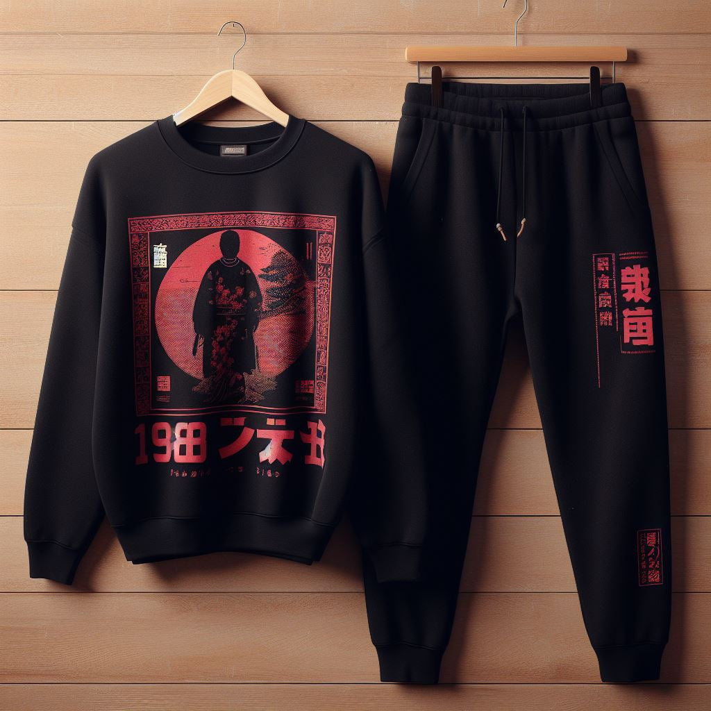 Sweatshirt and Pants Printed Set - GRUMSPS34 - Black Black