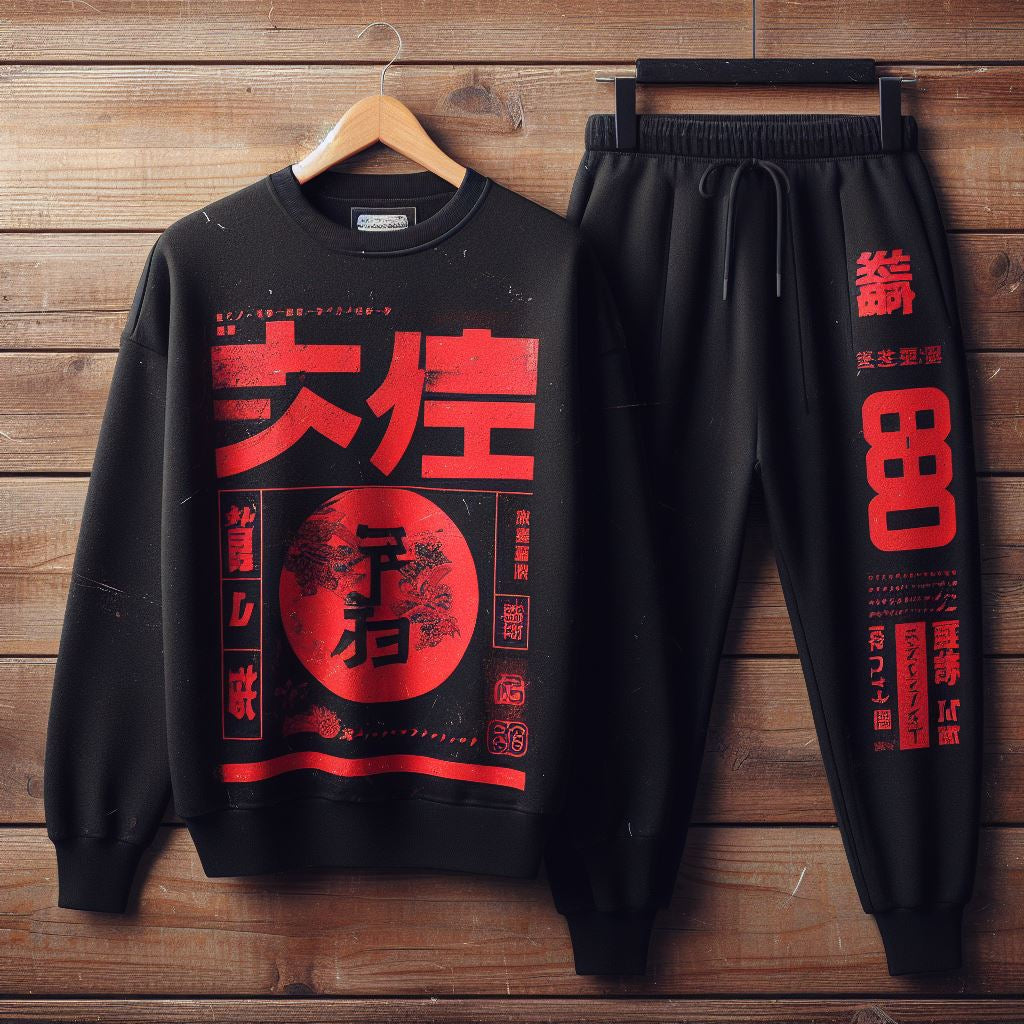 Sweatshirt and Pants Printed Set - GRUMSPS31 - Black Black