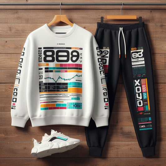 Sweatshirt and Pants Printed Set - GRUMSPS35 - White Black