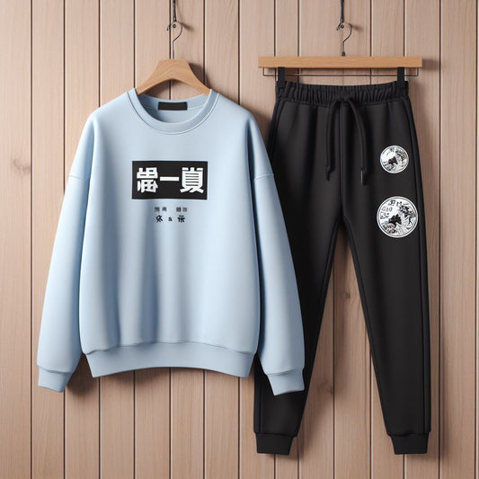 Sweatshirt and Pants Printed Set - GRUMSPS38 - Light Blue Black