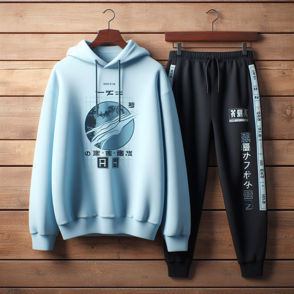 APL Hoodie and Pants Printed Set - GRUMAPLPS7 - Light Blue Black