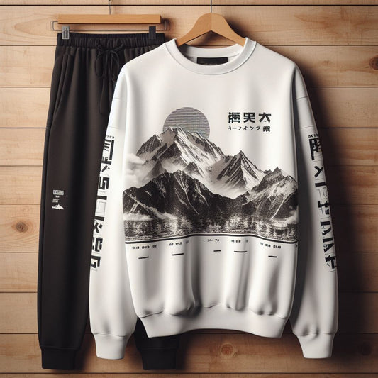 Sweatshirt and Pants Printed Set - GRUMSPS29 - White Black