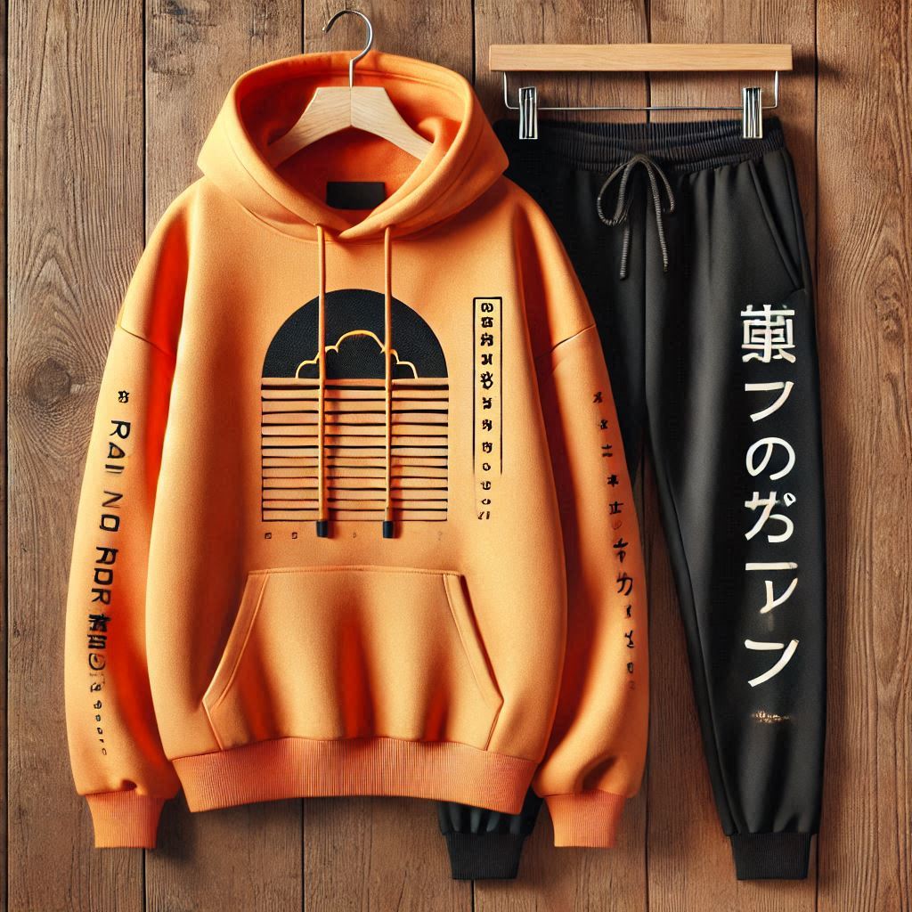 Kangaroo Hoodie and Pants Printed Set - GRUMKANPHS31 - Orange Black