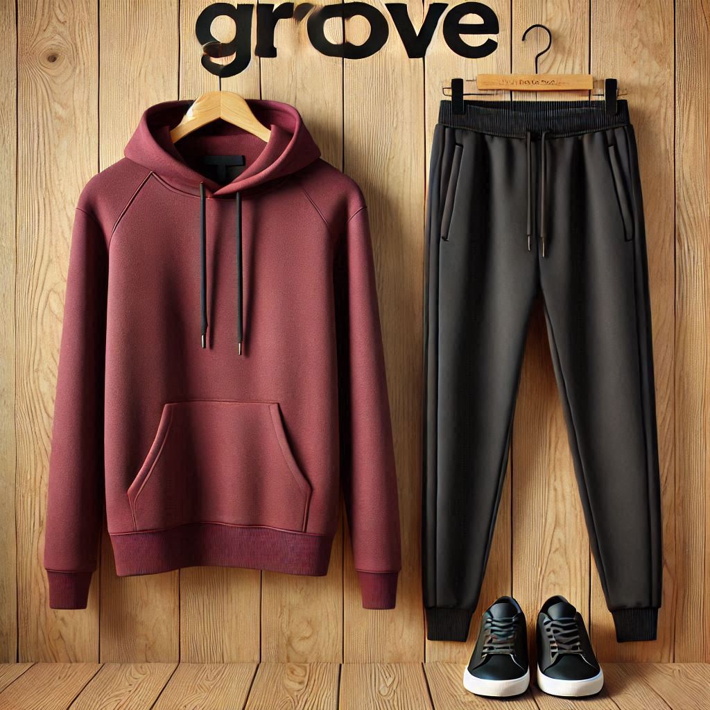 Plain Kangaroo Hoodie and Pants Set by Groove - GROPHPS1 - Maroon Black