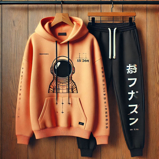 Kangaroo Hoodie and Pants Printed Set - GRUMKANPHS23 - Orange Black