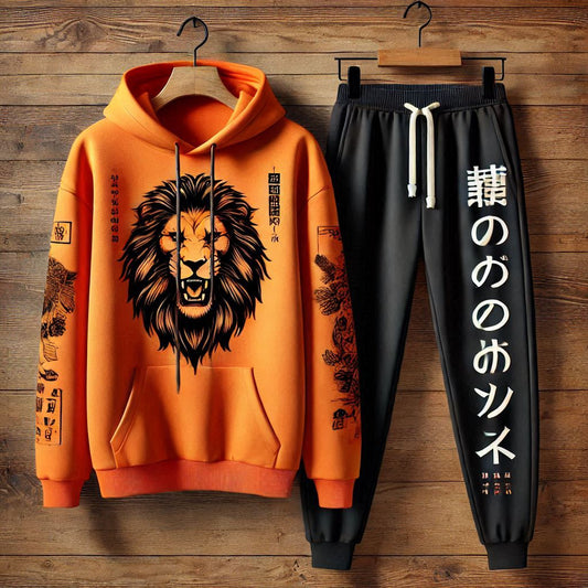 Kangaroo Hoodie and Pants Printed Set - GRUMKANPHS29 - Orange Black