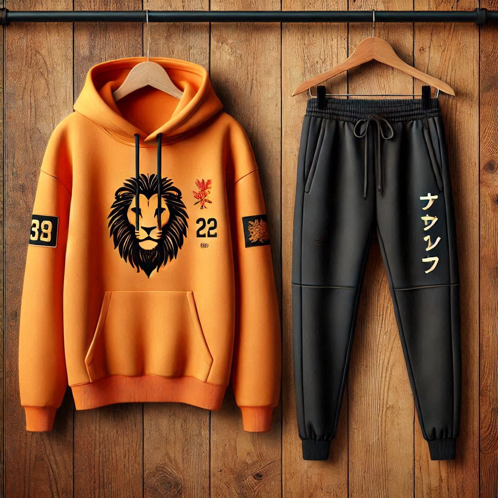 Kangaroo Hoodie and Pants Printed Set - GRUMKANPHS28 - Orange Black