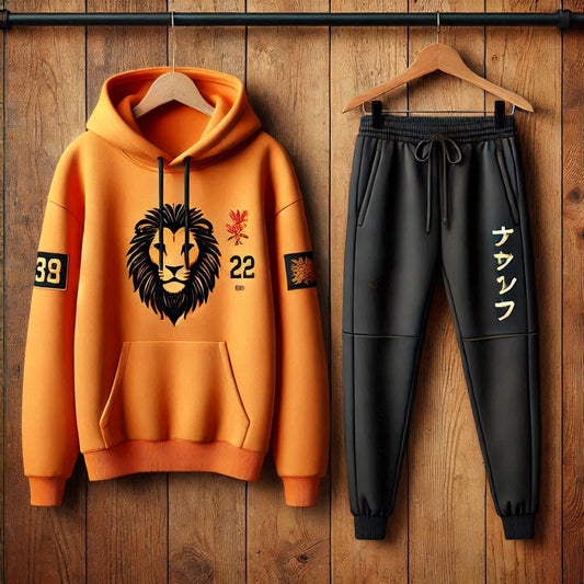 Kangaroo Hoodie and Pants Printed Set - GRUMKANPHS28 - Orange Black