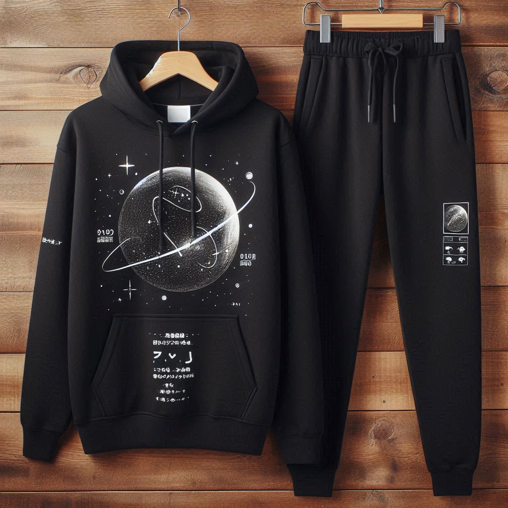 Kangaroo Hoodie and Pants Printed Set - GRUMKANPHS30 - Black Black