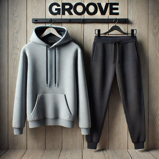 Plain Kangaroo Hoodie and Pants Set by Groove - GROPHPS1 - Grey Black