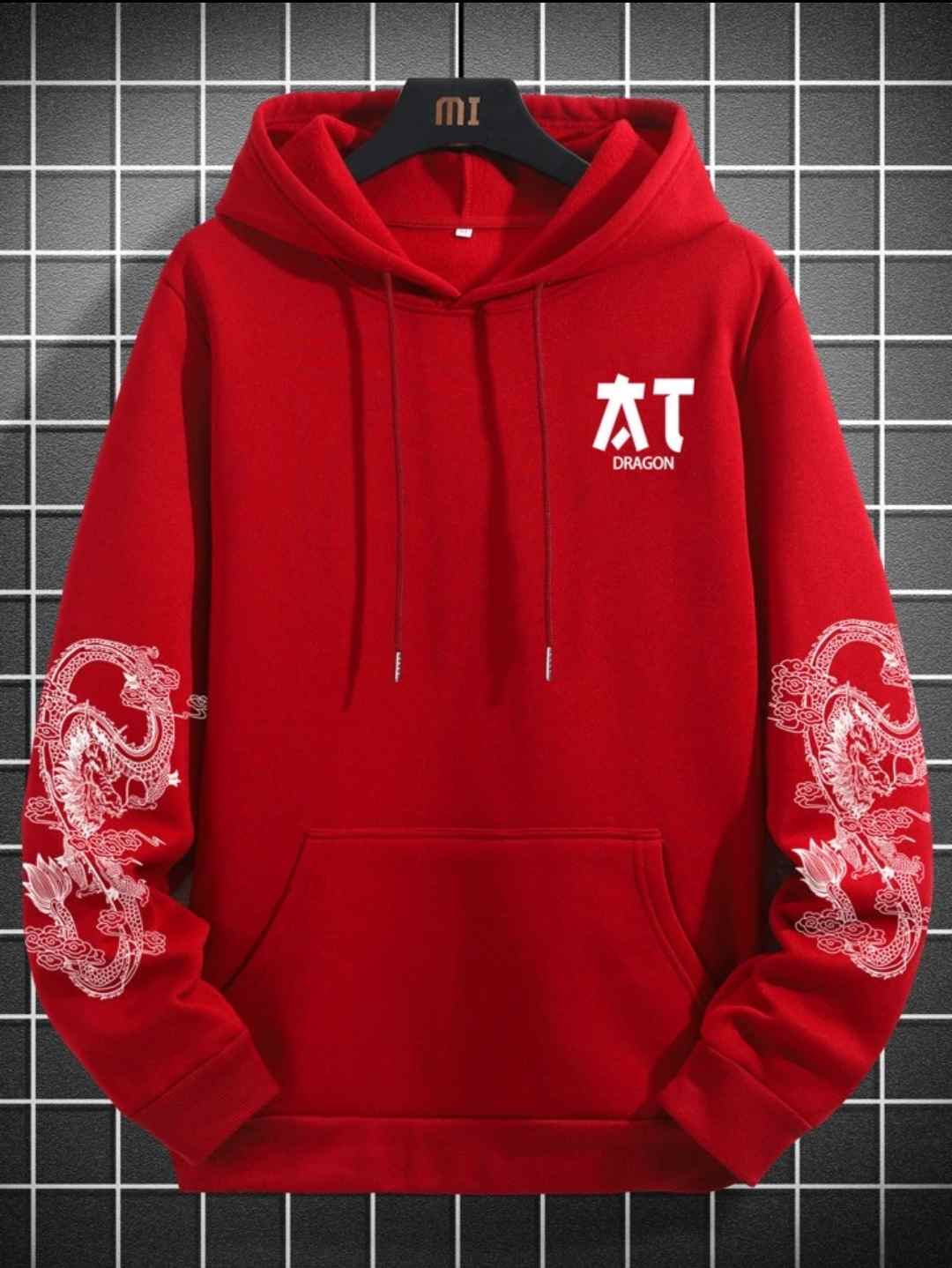 Mens Printed Kangaroo Hoodie GRMPRKH3 - Red