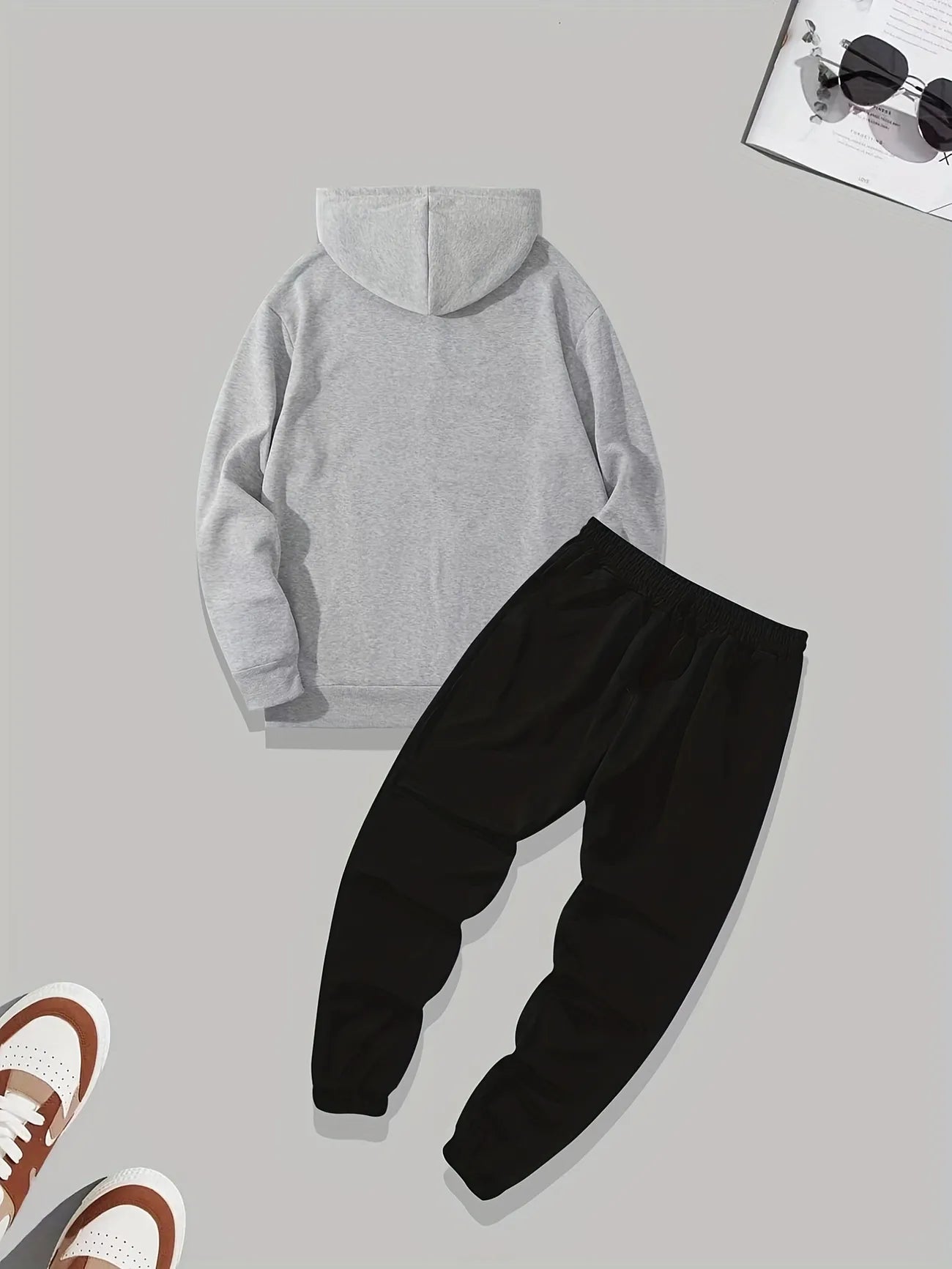 Kangaroo Hoodie and Pants Printed Set - GRUMKANPHS2 - Grey Black