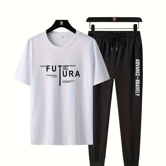 Mens Printed T-Shirt and Pants Co Ord Set GMCSPRTP20 - White Black