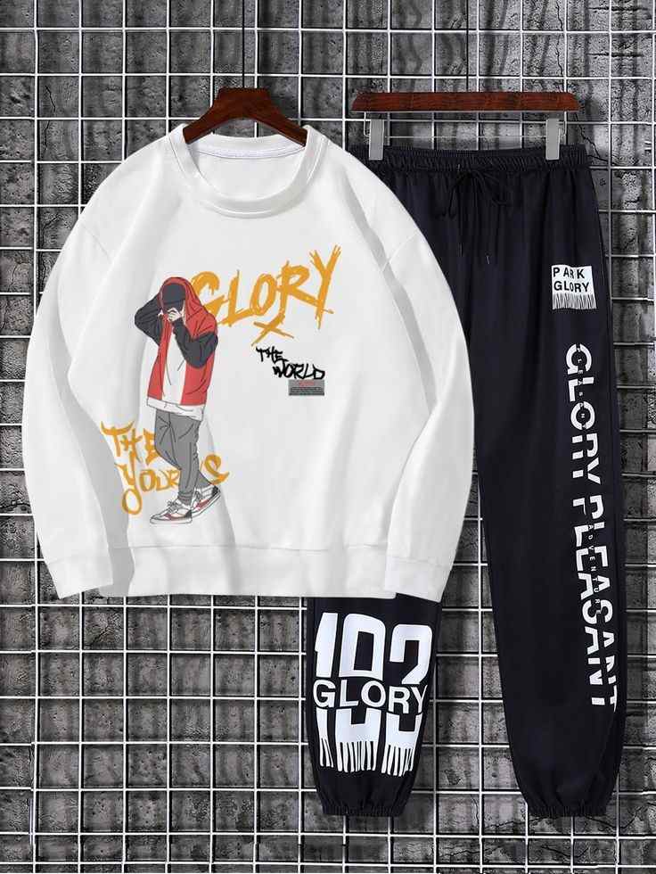 Sweatshirt and Pants Printed Set - GRUMSPS4 - White Black