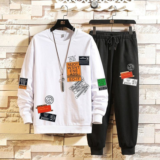 Sweatshirt and Pants Printed Set - GRUMSPS13 - White Black