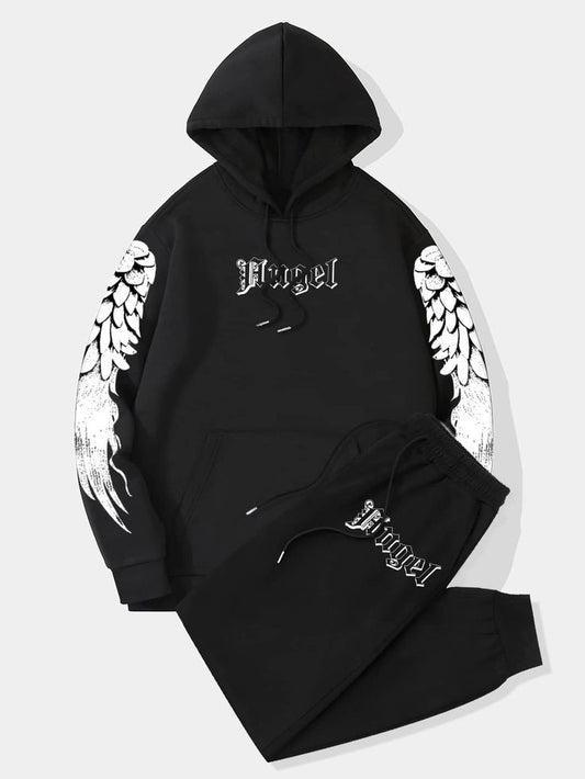 Kangaroo Hoodie and Pants Printed Set - GRUMKANPHS13 - Black Black