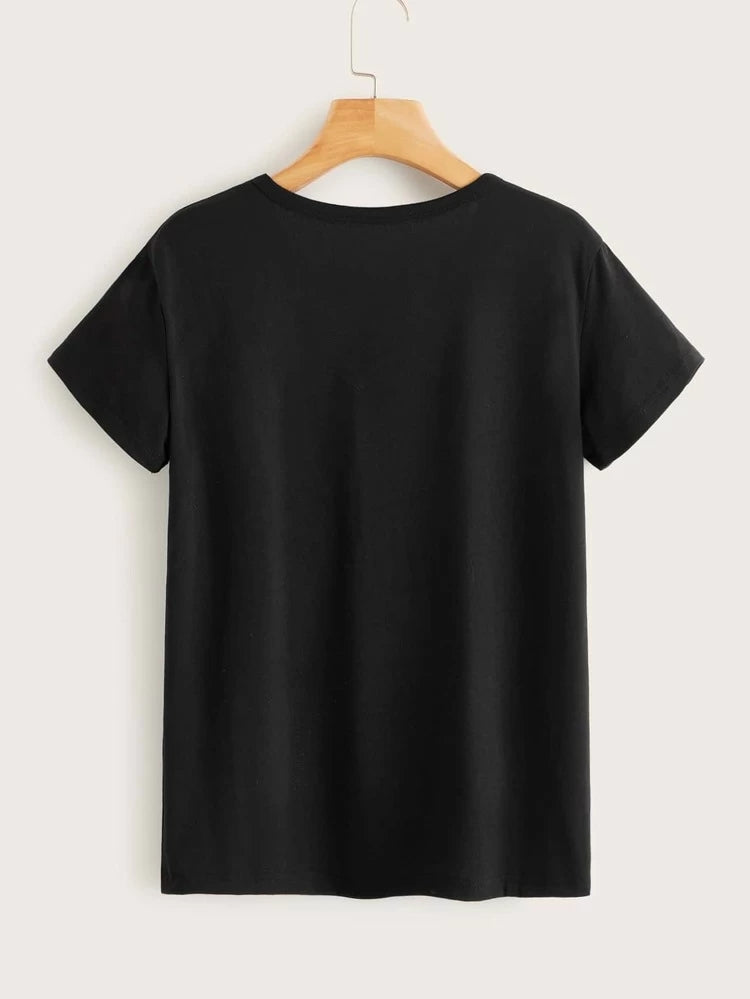 Womens Premium Cotton Printed T-Shirt - APRIN72 - Black