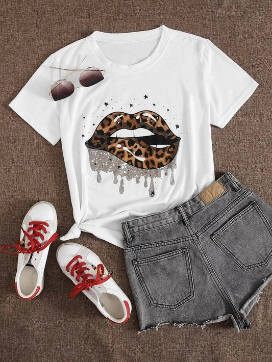 Womens Premium Cotton Printed T-Shirt - APRIN76 - White