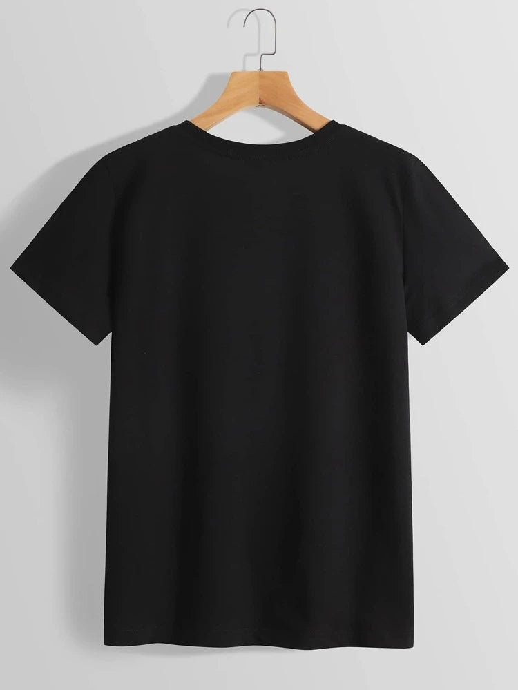 Womens Premium Cotton Printed T-Shirt - APRIN136 - Black